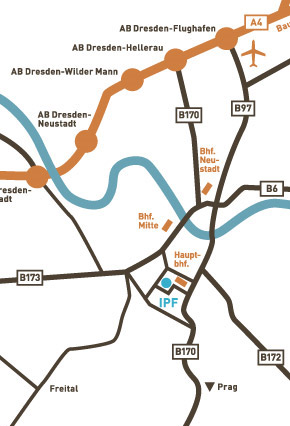 Map of Dresden with Route to the Max-Bergmann-Centrum